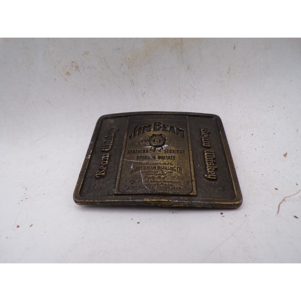 Vintage Jim Beam Kentucky Straight Bourbon Whiskey Brass Tone Belt Buckle Retro